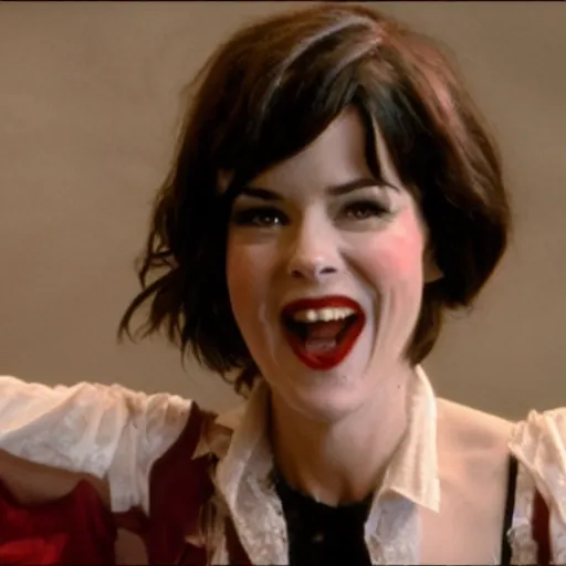 Image similar to parker posey as a vampire, baring her sharp teeth