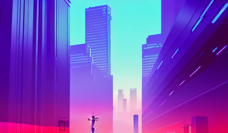 Prompt: a beautiful and immaculate futuristic seattle. view from an alleyway. vaporwave ombre rendering. outrun style. trending on artstation. recommended for you behance. by col price. by chris moore. by beeple.