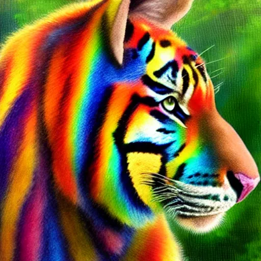 Prompt: Realistic rainbow tiger