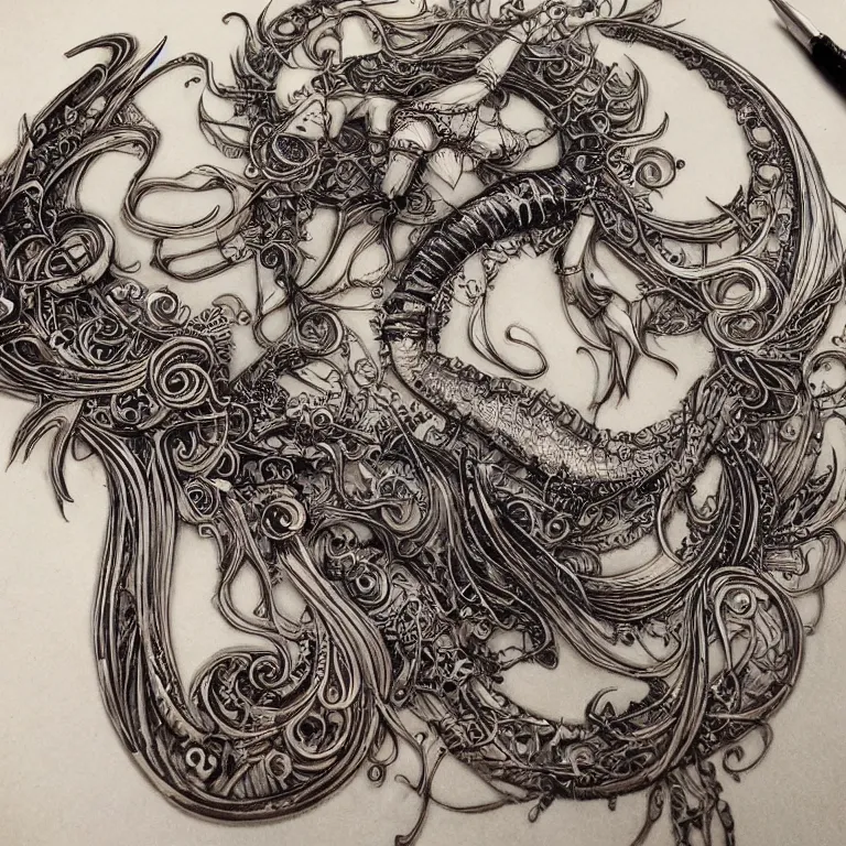 Prompt: ultra realistic illustration of a mermaid cyborg steampunk art nouveau filgree scrollwork, masterpiece, intricate, highly detailed, sharp
