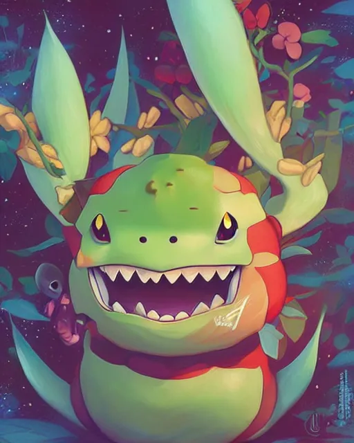 Image similar to Tom Bagshaw, Pokemon Bulbasaur portrait Pixar style by Tristan Eaton Artgerm