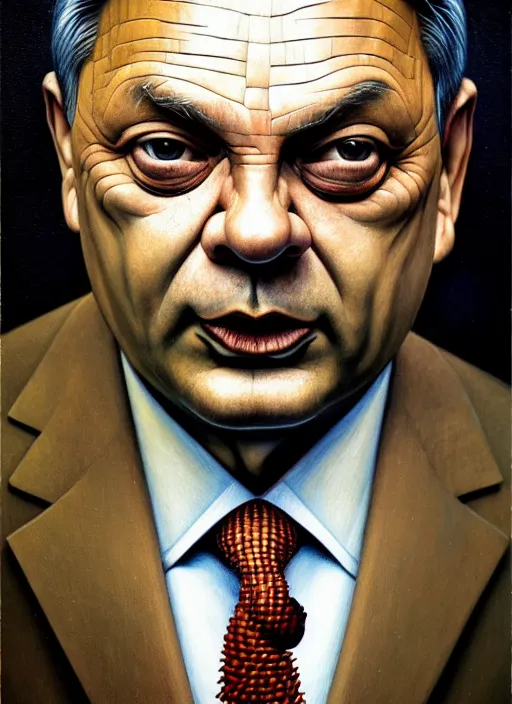 Prompt: hyper detailed 3d render like an Oil painting - Portrait of Viktor Orban by Jacek Yerka, Mariusz Lewandowski, Houdini algorithmic generative render, Abstract brush strokes, Masterpiece, Edward Hopper and James Gilleard, Zdzislaw Beksinski, Mark Ryden, Wolfgang Lettl, hints of Yayoi Kasuma, octane render, 8k