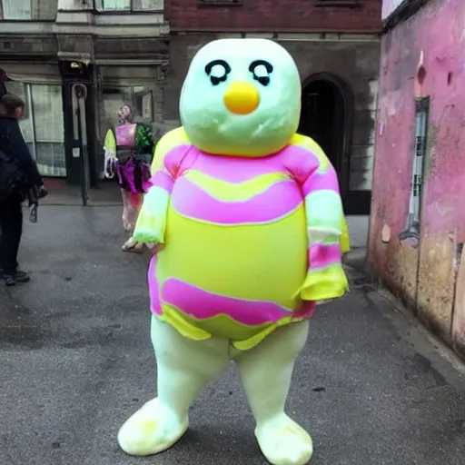 Prompt: mr. blobby rues the day
