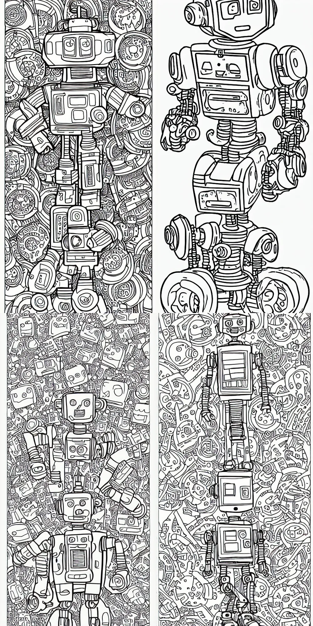 Prompt: robot coloring book page