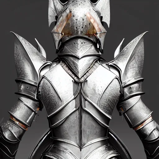 Image similar to stunning cinematic elegant back end shot of a beautiful female knight, but as an anthropomorphic female dragon, well designed highly detailed cute female dragon head with slick eyes, looking back at the camera, well armored, sharp claws, arms crossed, HD octane render, fantasy, furry art, Artstation, Deviantart, Furaffinity