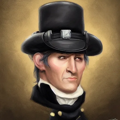 Prompt: a clean shaven confederate general with puffy black sideburns and a square face, an english man, dnd character art, painting by artgerm and ed binkley