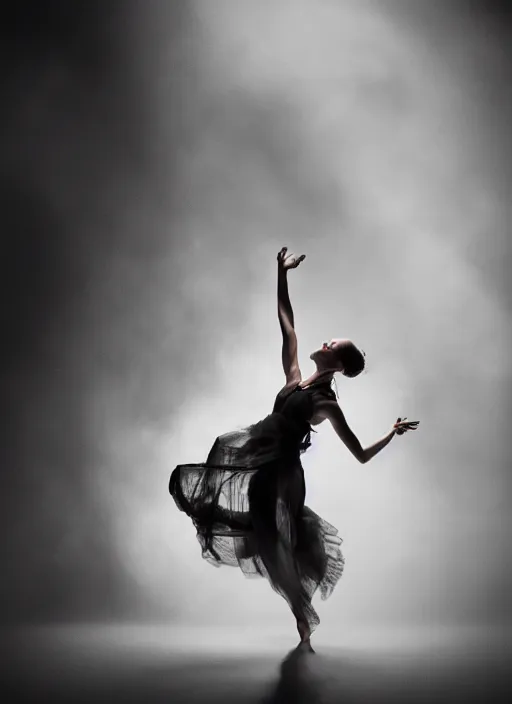 Image similar to a Photorealistic dramatic hyperrealistic render of a beautiful Female smoke dancer by Ken Brower and Deborah Ory of NYC Dance project,Lois Greenfield,Flowing cloth and smoke,Beautiful dynamic dramatic dark moody lighting,volumetric,shadows,cinematic atmosphere,Octane render,8K