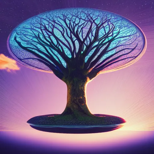 Image similar to The cosmological, central tree Yggdrasil in Celtic Style at sunrise; photorealistic Lomography by Syd Mead; OctaneRender, trending on Artstation