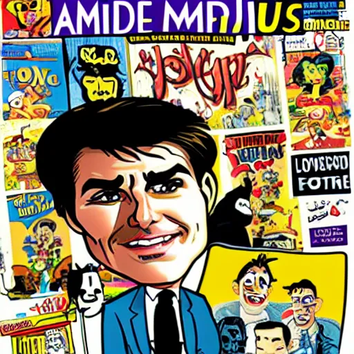 Image similar to TOM CRUISE on the cover of MAD cartoon coverart stly Al Jaffee