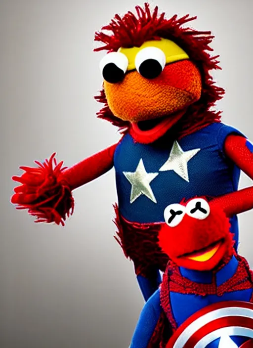 Image similar to studio portrait still of muppet!!!!! captain america in avengers infinity war!!!!!! as a muppet muppet as a muppet, 8 k, studio lighting, key light,