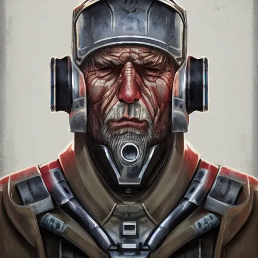 Image similar to A portrait of brutal soviet granddad cyborg by Edurard Nabiullin, Trending on artstation.