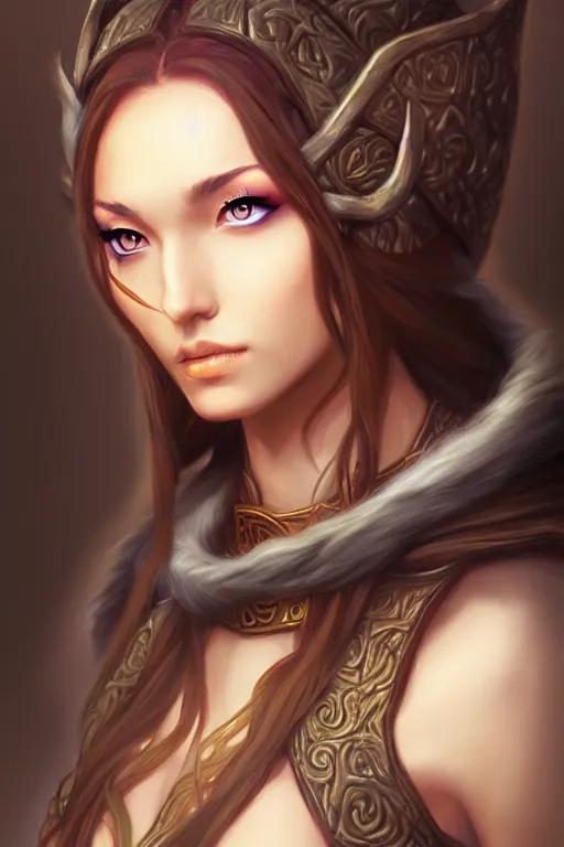 Prompt: head and shoulders portrait of a druid, female, high fantasy, dnd, by artgerm