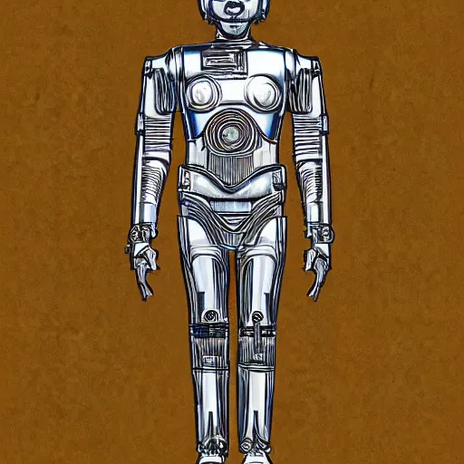 Image similar to technical blueprint of C3PO, pencil style