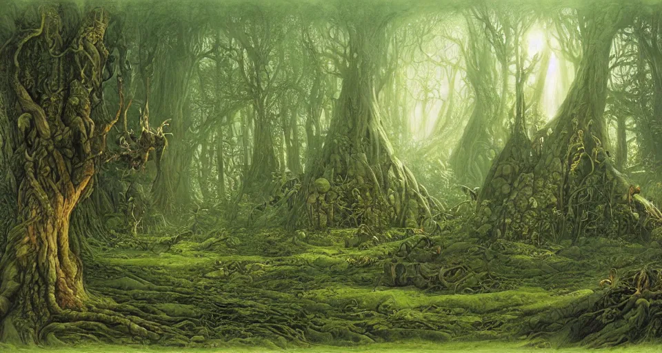 Image similar to Enchanted and magic forest, by john howe