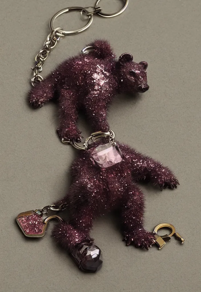 Image similar to a cute deep colour crystal bear keychain by greg rutkowski, sung choi, mitchell mohrhauser, maciej kuciara, johnson ting, maxim verehin, peter konig, 8 k photorealistic, cinematic lighting, hd, high details, dramatic, atmosphereric, trending on artstation