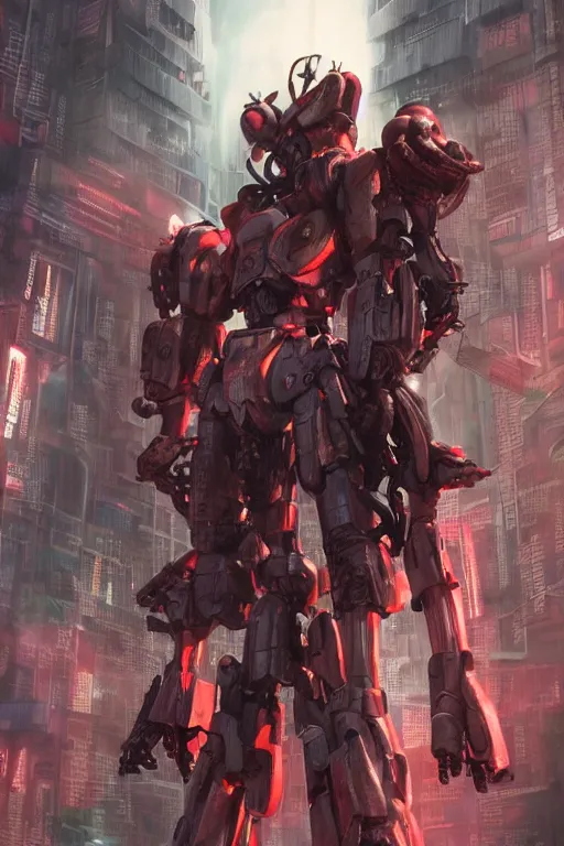 Image similar to akira from chinese mythology, hi - tech luciferian synthetic, gorgeous and huge head ornaments, dystopian, cyberpunk, mecha, cinematic dramatic light, ominous, intricate, studio, style depth of field lens flare leica zeiss detailed trending award winning on pixiv skeb