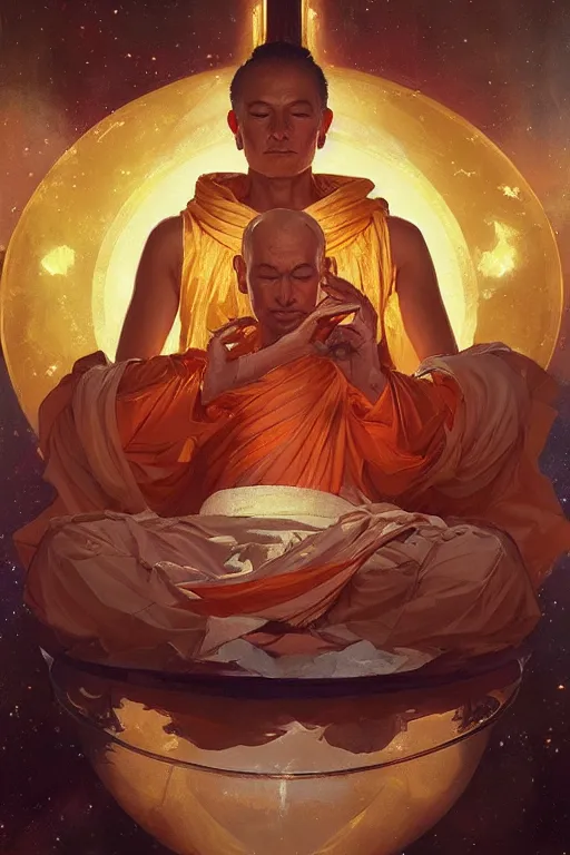 Image similar to space, buddhism, taoism, painting by greg rutkowski, j. c. leyendecker, artgerm