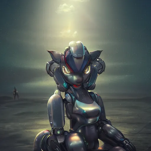 Image similar to high quality realistic shot of a beautiful and stunning cute anthropomorphic female robot mecha dragon, sitting on the beach at night, high quality digital art, 3D, artstation, deviantart, furaffinity