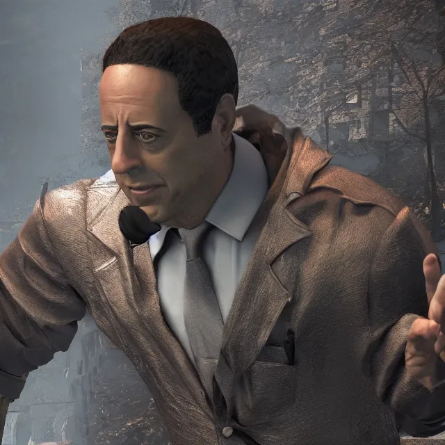 Image similar to jerry seinfeld reimagined as a boss in dark souls, dark cinematic, volumetric, realistic, cinematic lighting, ray tracing, unreal engine 5, unreal engine render, octane render, hyper realistic, photo, 8 k
