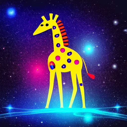 Image similar to A serious-looking giraffe wearing a space-suit, the background is inspired by two colliding galaxies, e-sports logo vector