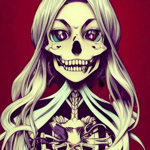 Image similar to anime manga skull portrait young woman skeleton, sonic hedgehog, intricate, elegant, highly detailed, digital art, ffffound, art by JC Leyendecker and sachin teng