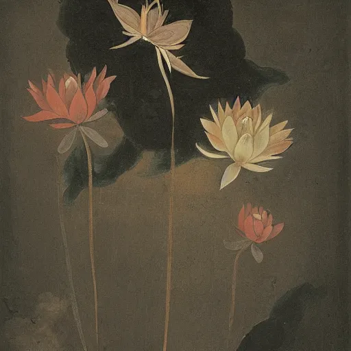 Prompt: a black lotus, fresco by francisco goya