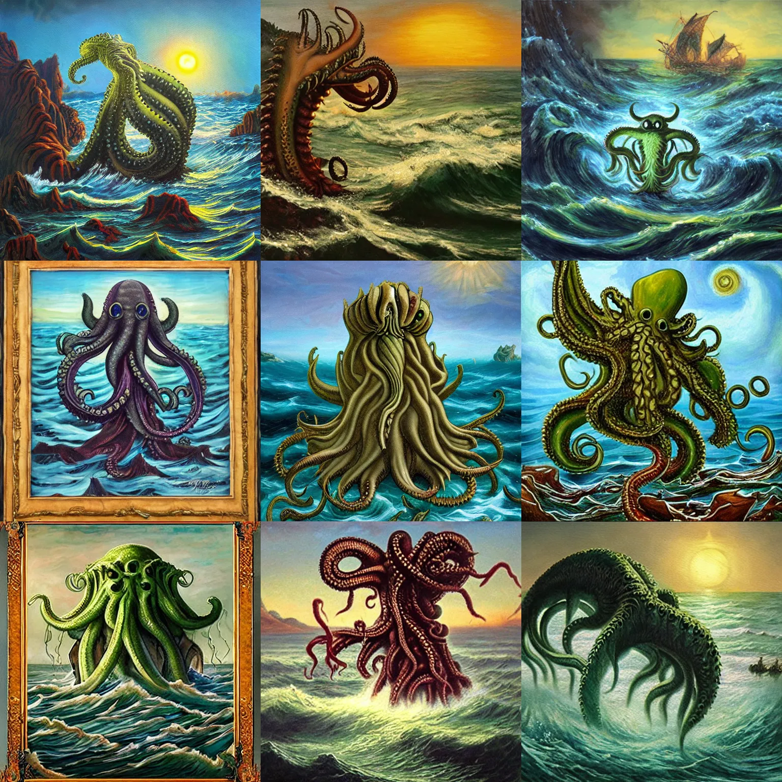 Prompt: <masterpiece painting>Cthulu rises from the sea</masterpiece>
