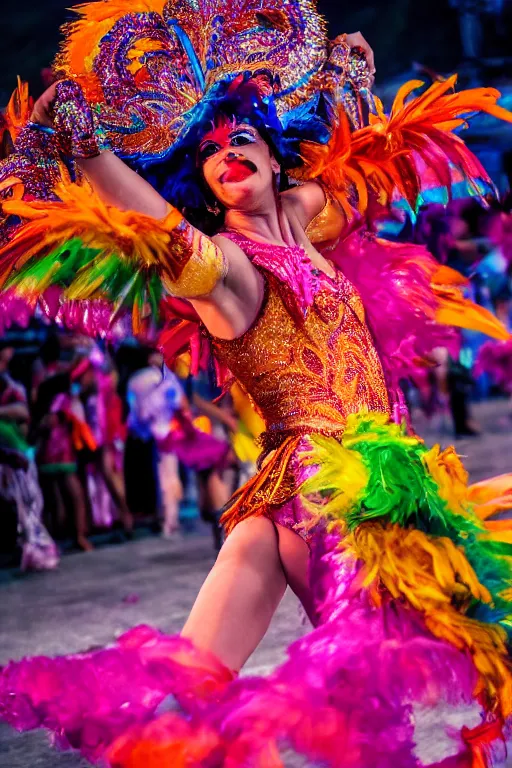Prompt: a woman dancing in the carnaval in rio de janeiro. dramatic lighting. full body. detailed. pretty artistic. sharp focus