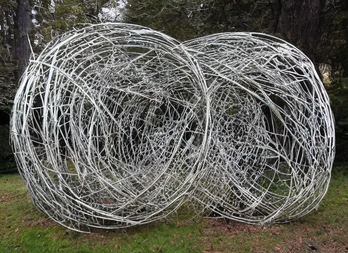 Prompt: photo of a metal band logo by patrick dougherty