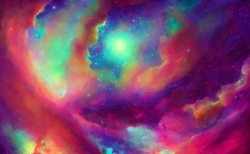 Prompt: In my dream, I was floating through a nebula of swirling colors. I could see strange, otherworldly creatures swimming through the mist, their eyes glowing with an inner light. It was a beautiful and eerie sight, and I felt both fascinated and terrified at the same time. trending on artstation