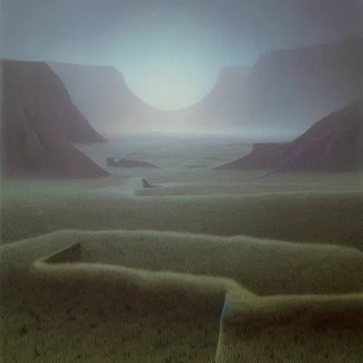 Image similar to A Landscape by Zdzisław Beksiński