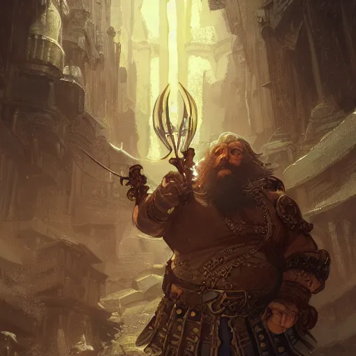 Prompt: Ancient dwarven magical weaponsmith, D&D, fantasy, intricate, cinematic lighting, highly detailed, digital painting, artstation, concept art, smooth, sharp focus, illustration, art by Akihiko Yoshida, Greg Rutkowski and Alphonse Mucha