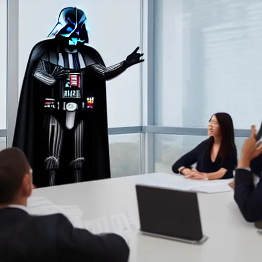 Image similar to photo of darth vader giving presentation in business meeting