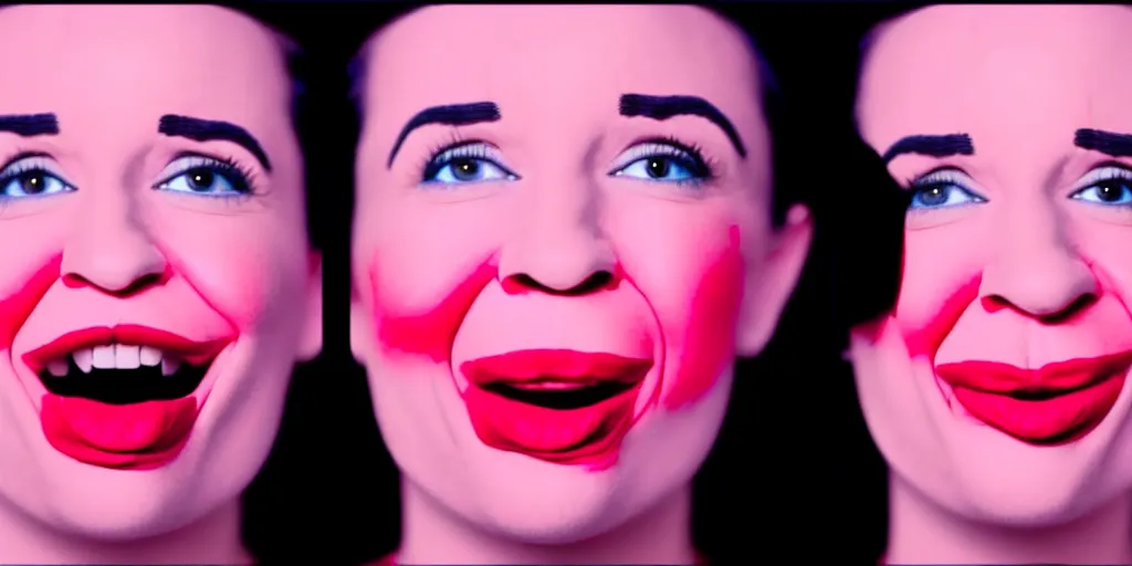 Image similar to old distorted camcorder video of miranda sings as president of the untied states, multiple poses, video still from miranda sings youtube videos