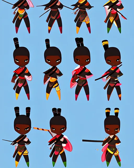 Image similar to cute digital art of a cute african samurai warrior, cute chibi style, chibi, anime, artstation, deviantart, pinterest, yasuke 5 0 0 px models