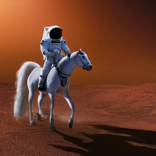 Prompt: photo of a astronaut riding a horse on Mars, 4K,