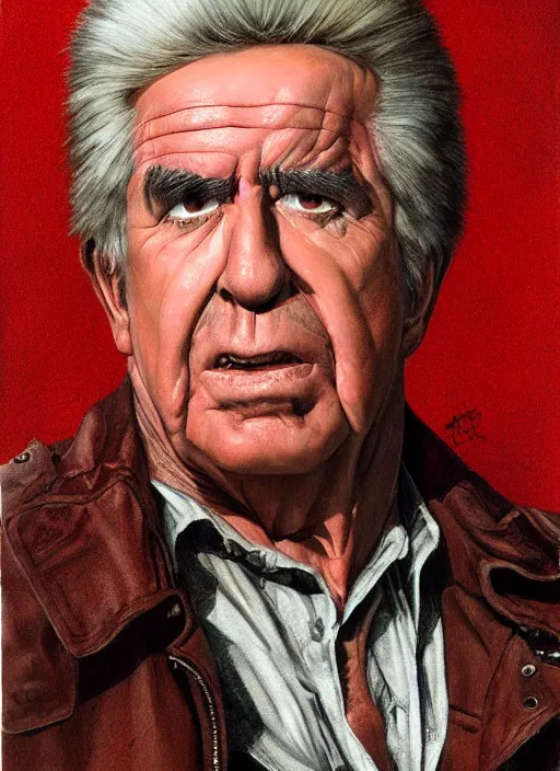 Image similar to portrait Clu Gulager as Burt from Return of the Living Dead (1985), highly detailed, centered, solid color background, digital painting, artstation, concept art, smooth, sharp focus, illustration, artgerm, donato giancola, Joseph Christian Leyendecker, Les Edwards, Ed Repka, WLOP