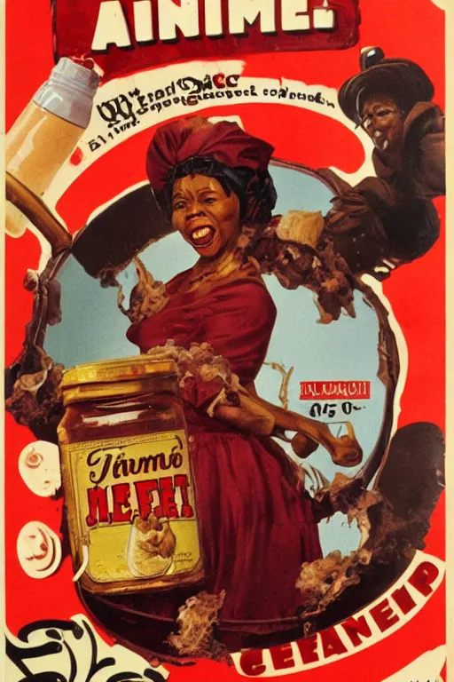 Image similar to aunt jemima covered in maple syrup horror movie cinematic