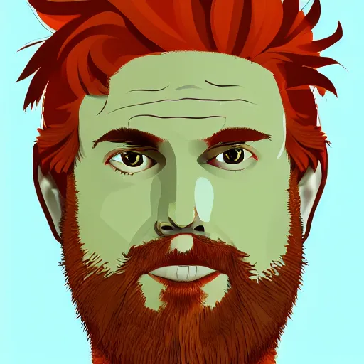 Image similar to portrait of an orange haired 3 8 - year old man with green eyes, a friendly squat face, digital art