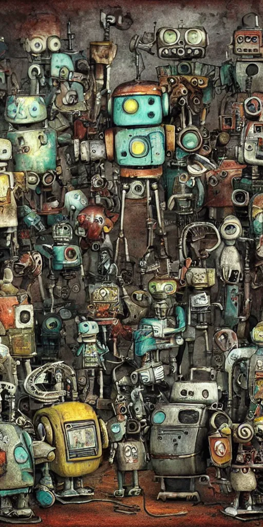 Image similar to a robot junkyard scene by alexander jansson