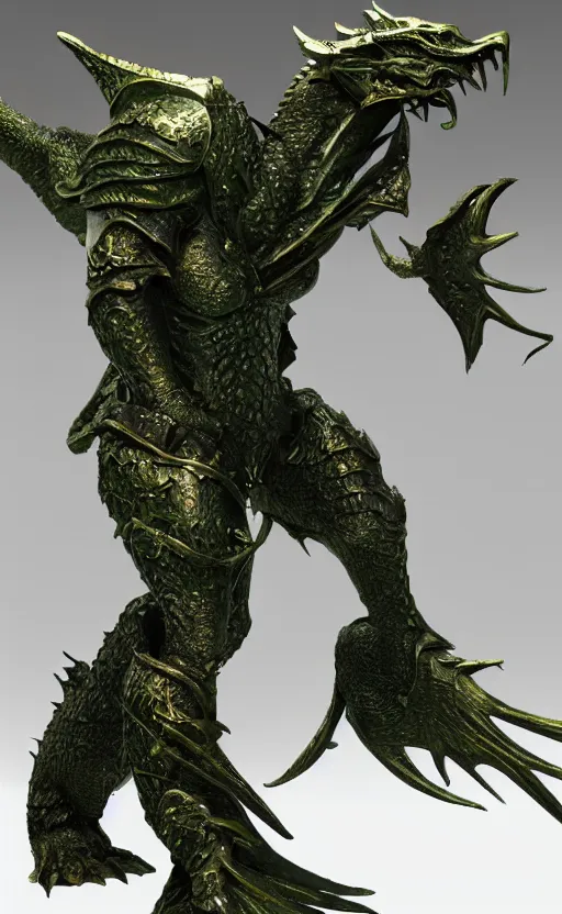 Prompt: Green dragon armor, bronze statue, unreal engine, high detailed