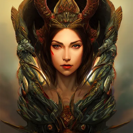 Prompt: stunning comic book style portrait painting of a dragon goddess, wide view, in the style of WLOP, 8k masterpiece, cinematic lighting, pristine and clean design, high fantasy, insanely detailed, atmospheric,