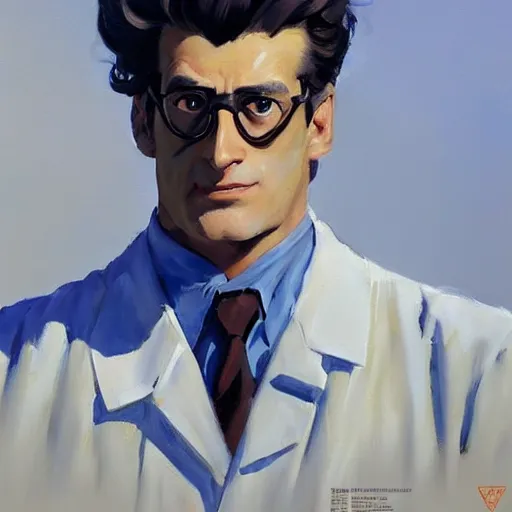 Prompt: greg manchess portrait painting of armored dr. egon spengler as overwatch character, medium shot, asymmetrical, profile picture, organic painting, sunny day, matte painting, bold shapes, hard edges, street art, trending on artstation, by huang guangjian and gil elvgren and sachin teng