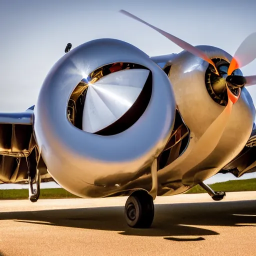 Prompt: beautiful shiny rotor plane about to take off, vintage 50s plane, high resolution 4k picture, engine is rotating and about to take off. sun glare on the camera