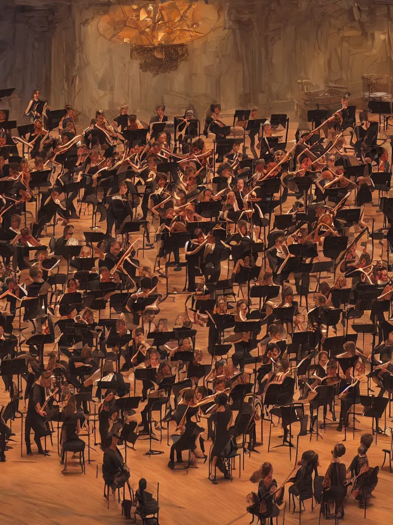 Prompt: orchestra by disney concept artists, blunt borders, rule of thirds