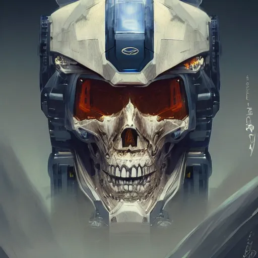 Image similar to portrait of a mecha skull ronin, 8k, hyperdetailed, digital painting, futuristic, trending on CG society