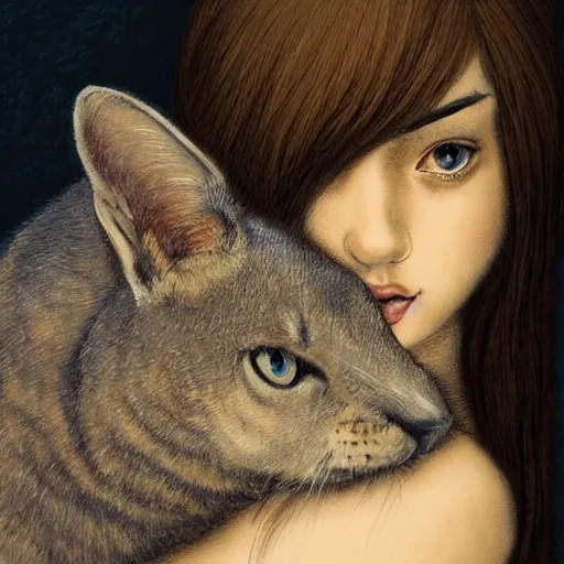 Image similar to beautiful detailed artistic portrait of a person with their spirit animal. grainy and rough. fine detail. soft colour scheme. artistic painting by lurid ( 2 0 2 2 ). featured on deviantart.