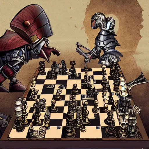 Image similar to medival knight with mowhawk playing chess, steampunk, high detail, digital art, smooth