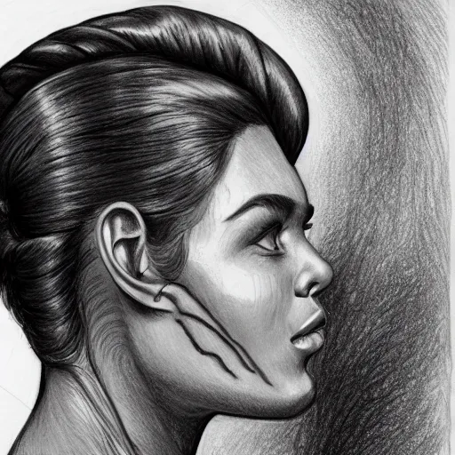 Prompt: A beautiful drawing of a person in profile, with their features appearing both in front of and behind their head. Greek, stock photo by Heather Theurer, by Ernie Barnes spontaneous