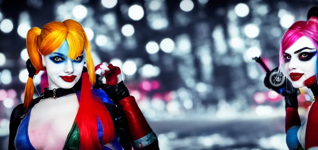 Image similar to a beautiful harley quinn photorealism bokeh